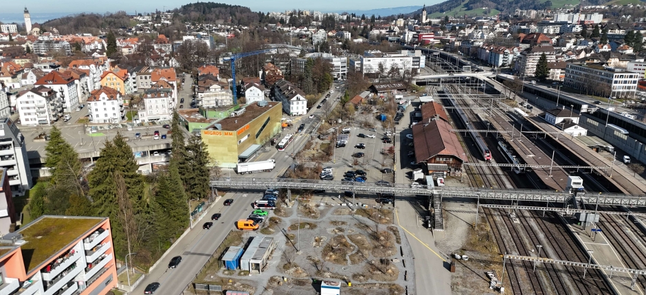 Drohnenaufnahme Gebiet St.Fiden, Bachstrasse und Migros St.Fiden